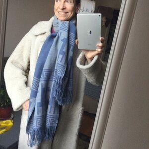 Alpaca-Lanvin Blue reversible wool shawl 26”X72”(WO fringe))